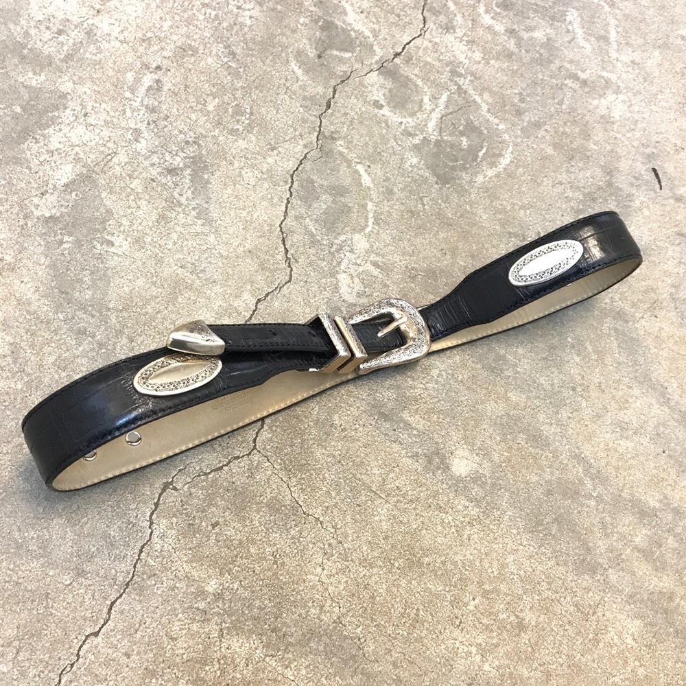 Vintage Black Silver Western Concho Belt 26” - 30”